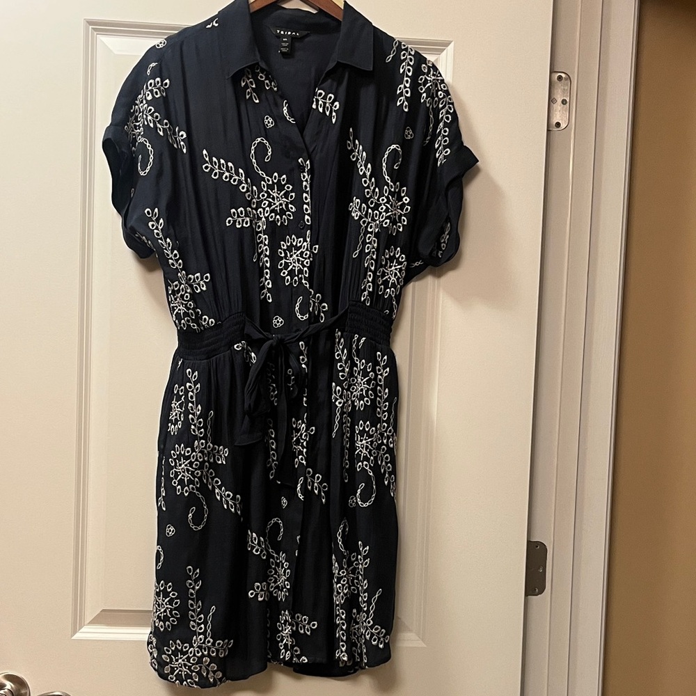 Tribal Navy and White Floral Dress